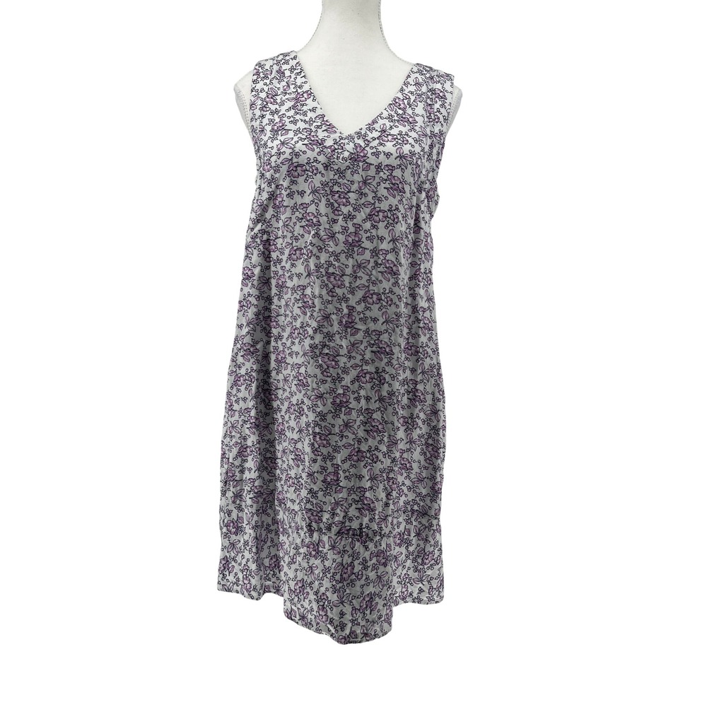 LOFT Womens Purple Floral Linen Blend Sleeveless V-Neck Shift Dress Size‎ S